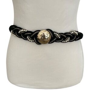 NWOT Vintage woven macrame rope pearl and gold belt